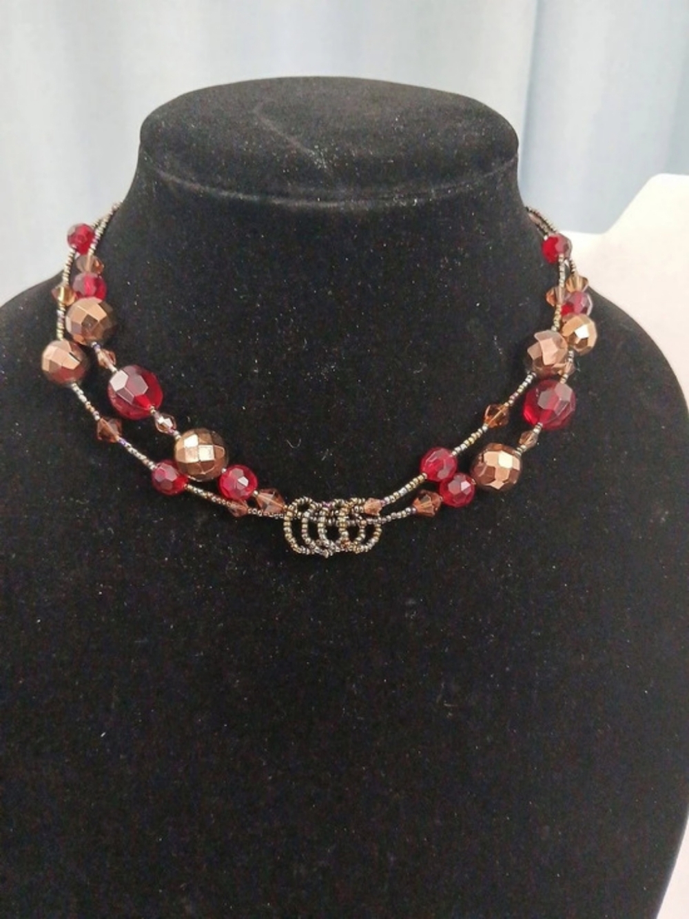 lia sophia Beaded Statement Necklace in Red & Copper Like New
